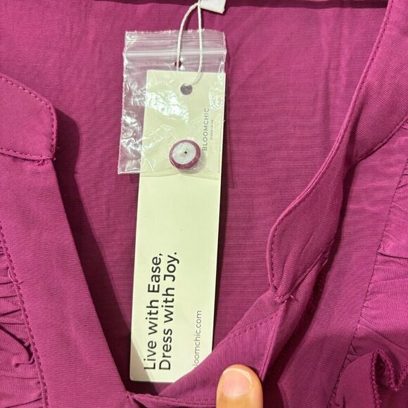 Bloomchic Mini A Line Dress Pink Balloon Sleeve  Elastic Waist V Neck 22-24 - Picture 5 of 8